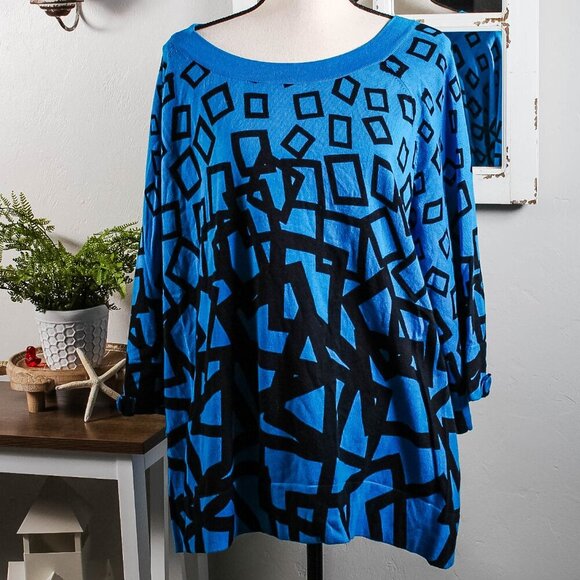 Designer Originals Blue Black Ladies Top - NWT - 3X - Picture 1 of 6